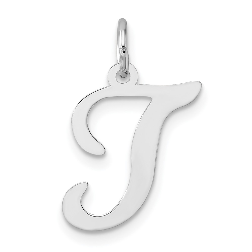 YC249T.jpg 14KW White Gold Script Letter T Initial Charm - Image 1