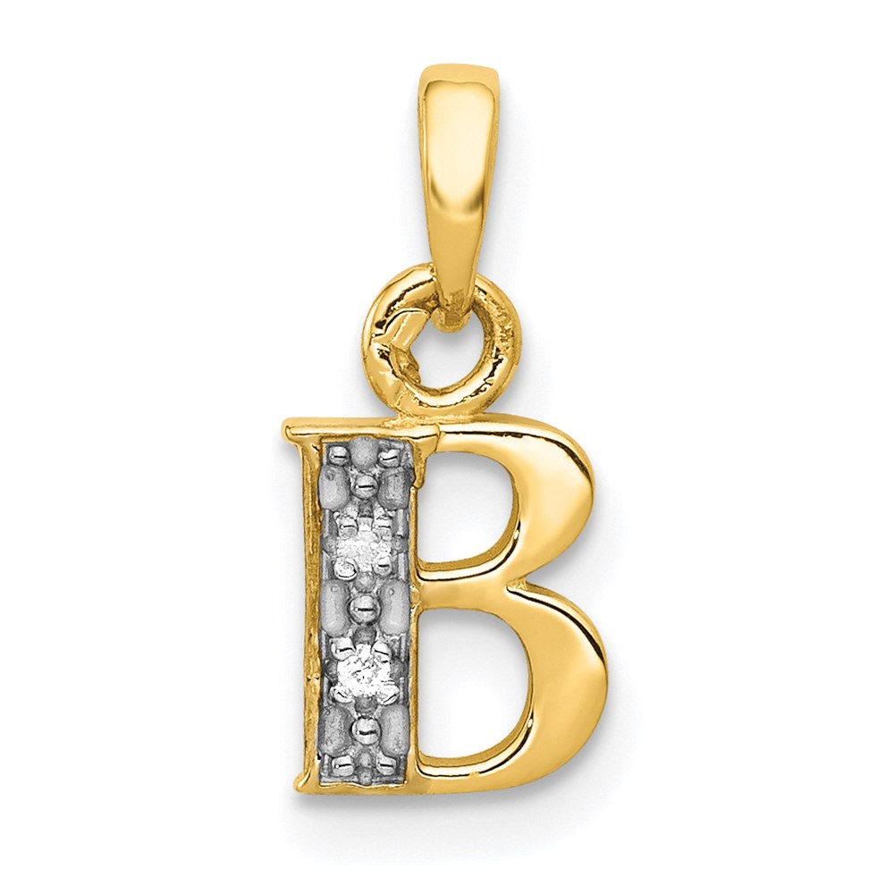 YC250B.jpg 14KY with Rhodium Diamond Letter B Initial Pendant - Image 1
