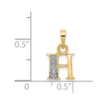 14KY with Rhodium Diamond Letter H Initial Pendant - Image 3