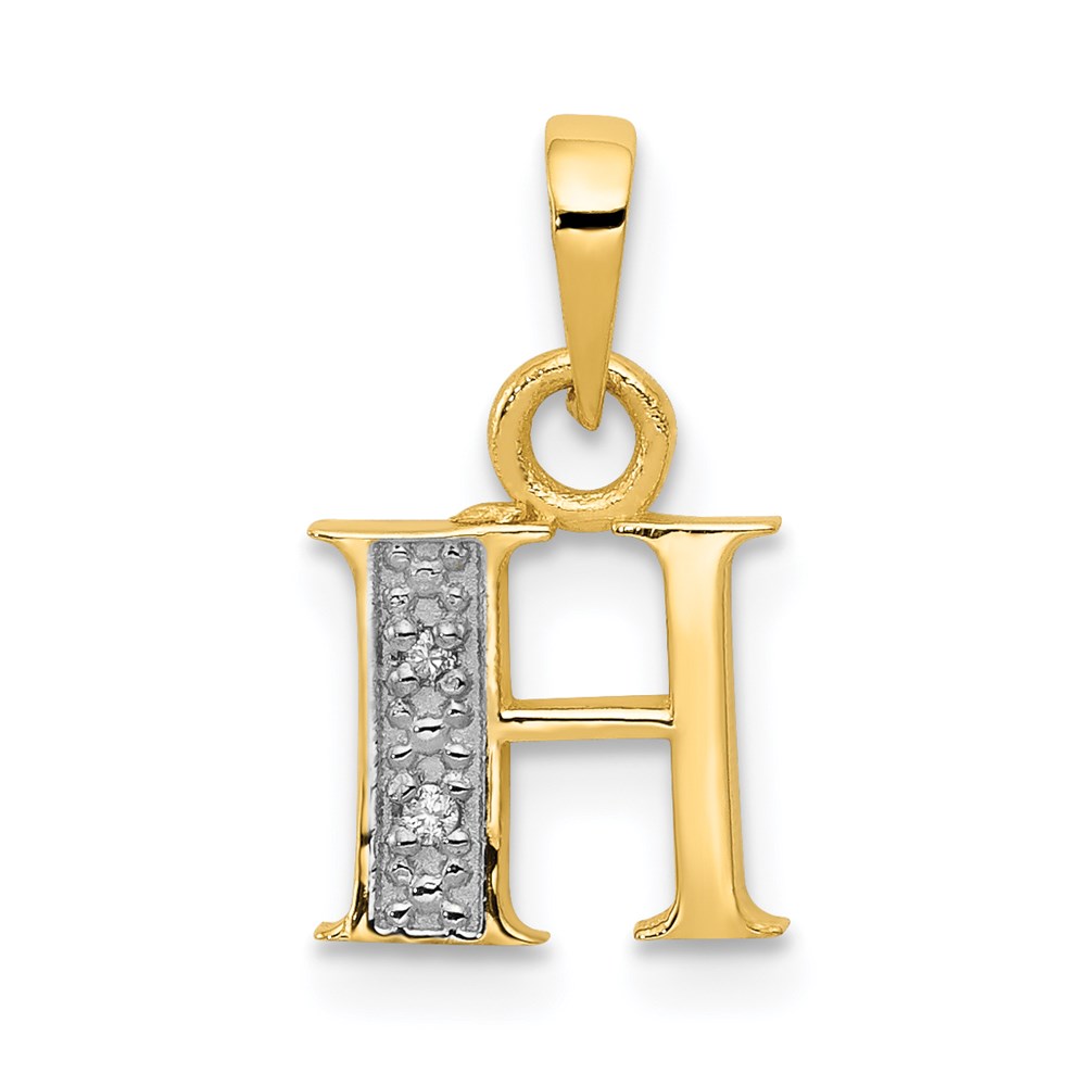 YC250H.jpg 14KY with Rhodium Diamond Letter H Initial Pendant - Image 1