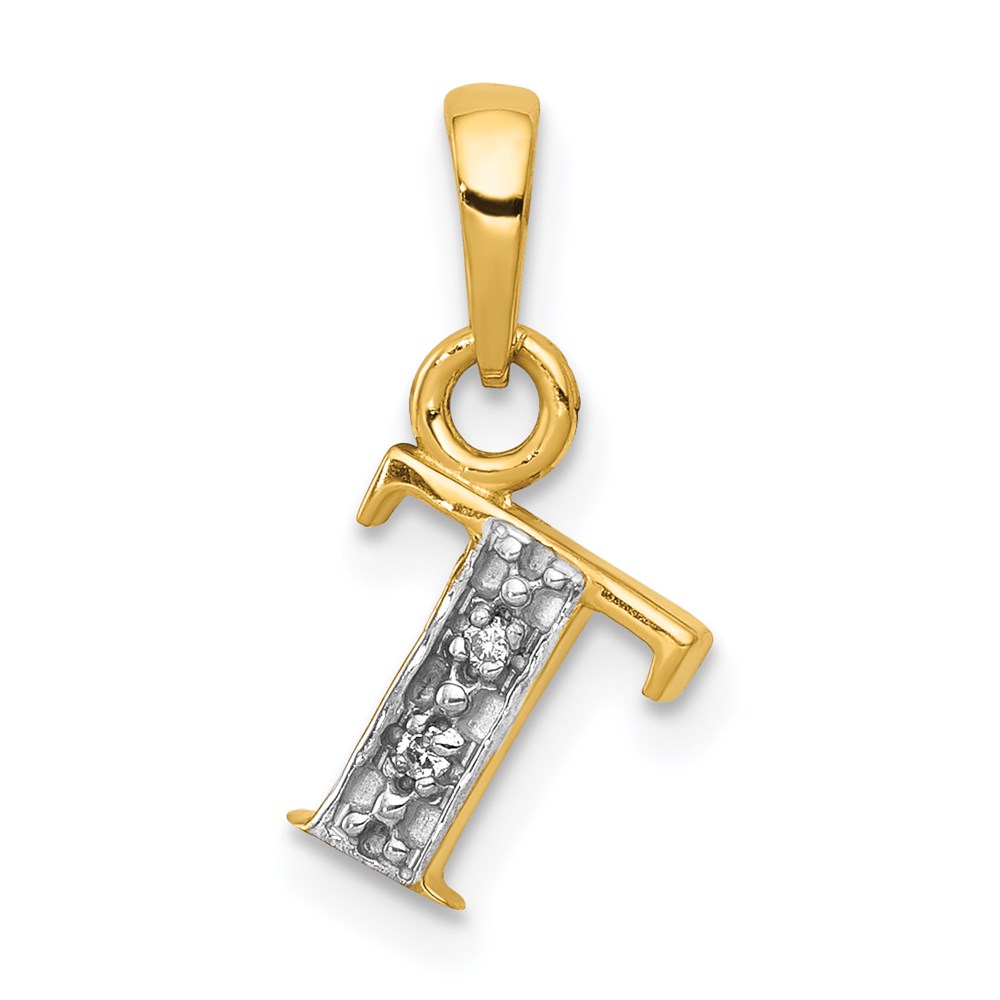 YC250T.jpg 14KY with Rhodium Diamond Letter T Initial Pendant - Image 1