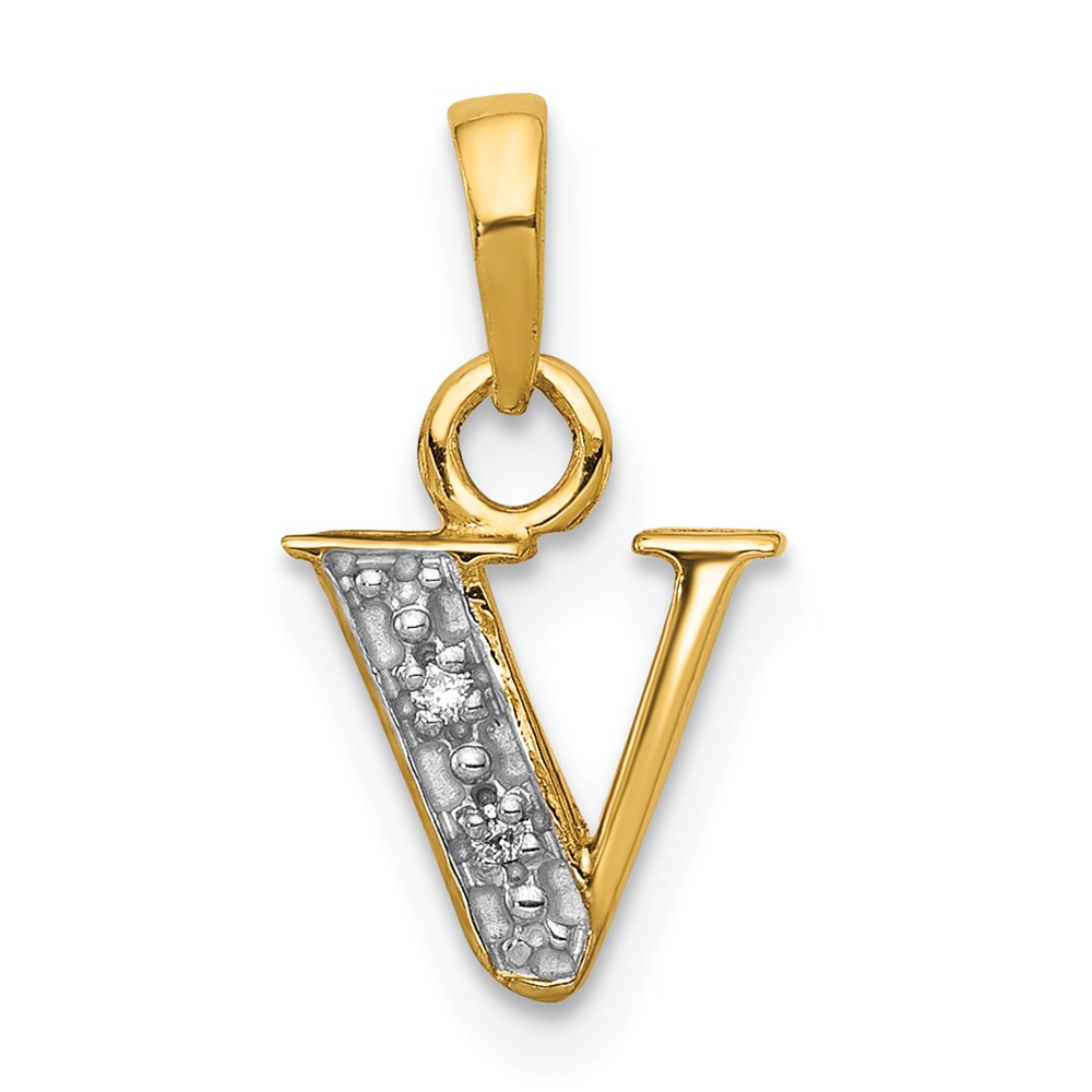 YC250V.jpg 14KY with Rhodium Diamond Letter V Initial Pendant - Image 1