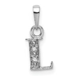 14KW Rhodium-plated Diamond Letter L Initial Pendant