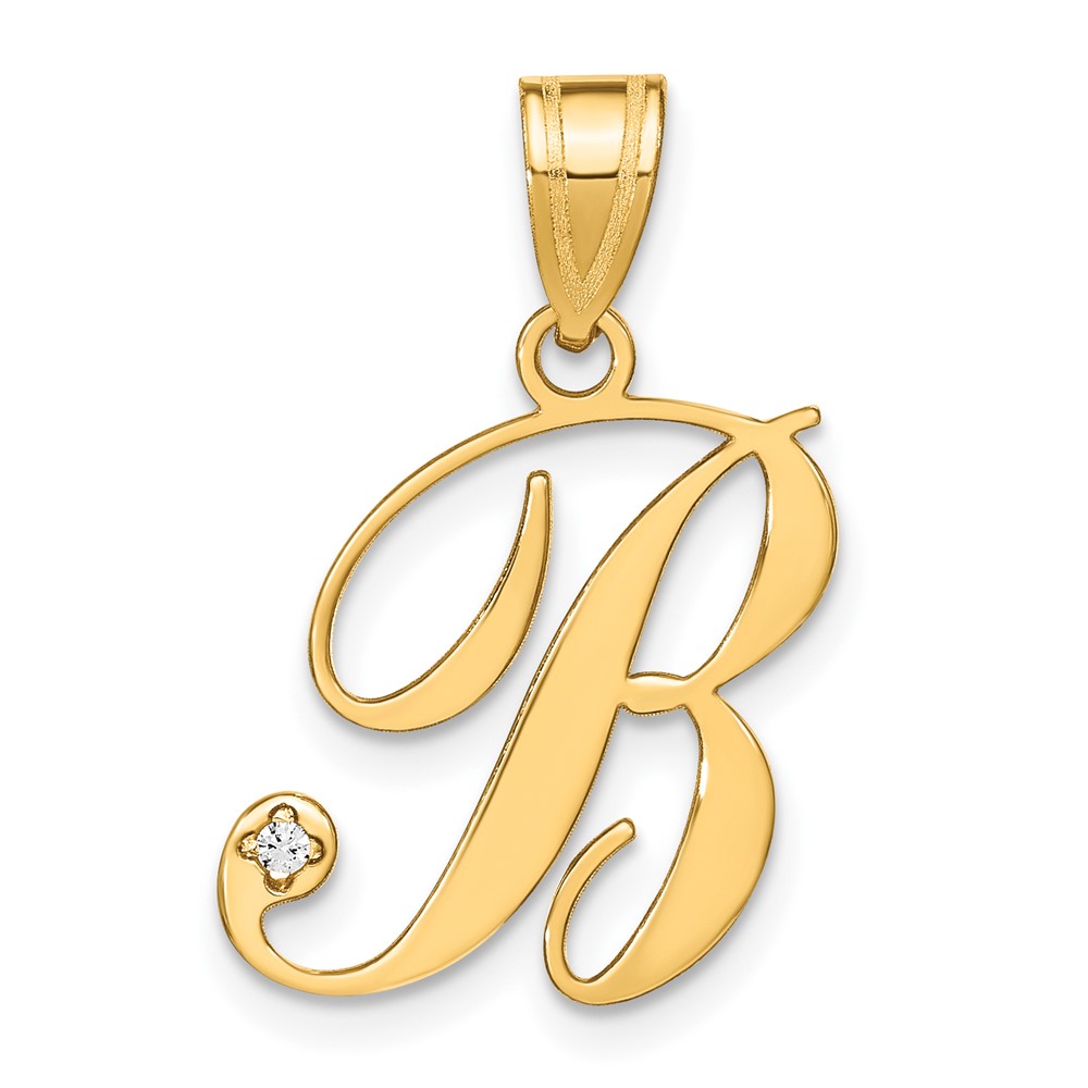 YC252B.jpg 14KY Script Letter B Initial Pendant with Diamond - Image 1