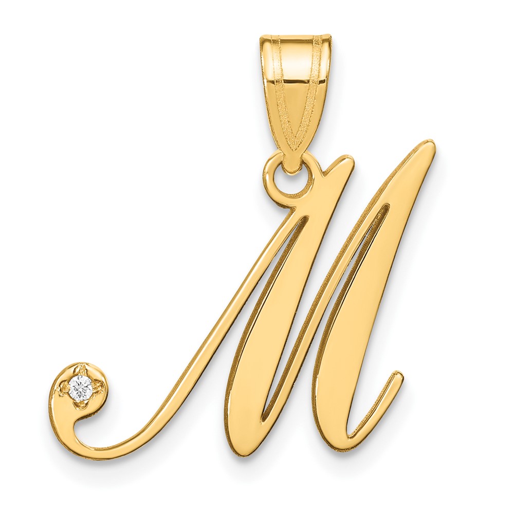 YC252M.jpg 14KY Script Letter M Initial Pendant with Diamond - Image 1
