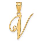 14KY Script Letter V Initial Pendant with Diamond