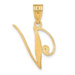14KY Script Letter V Initial Pendant with Diamond - Image 3