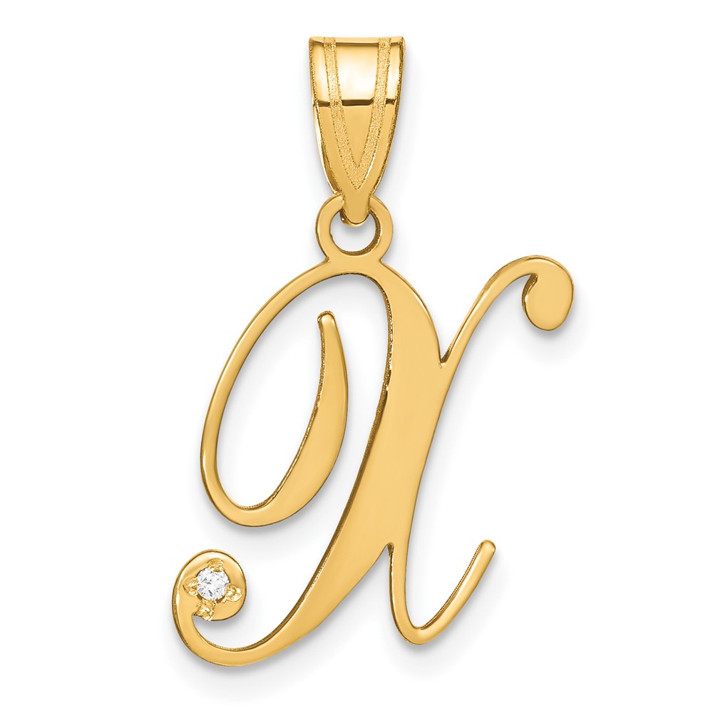 YC252X.jpg 14KY Script Letter X Initial Pendant with Diamond - Image 1