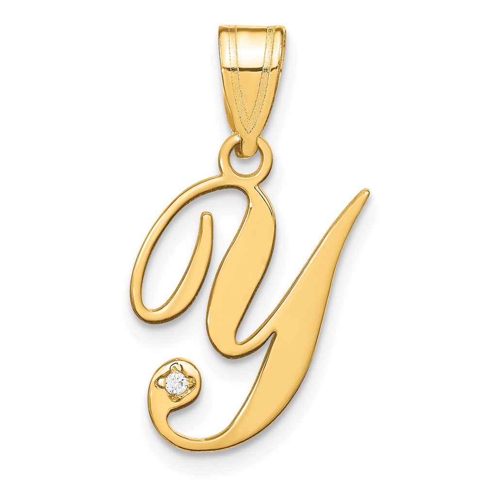 YC252Y.jpg 14KY Script Letter Y Initial Pendant with Diamond - Image 1