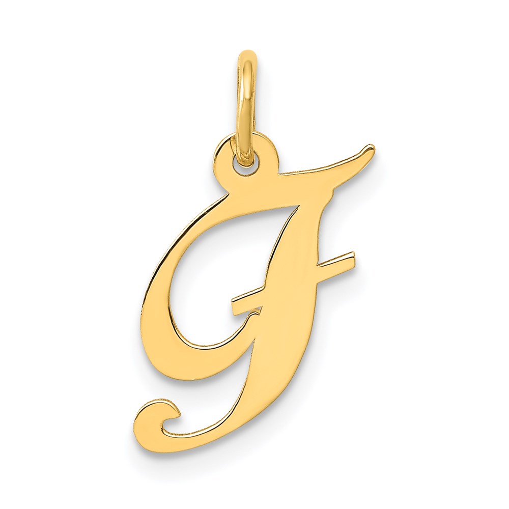 YC650F.jpg 14K Small Fancy Script Letter F Initial Charm - Image 1
