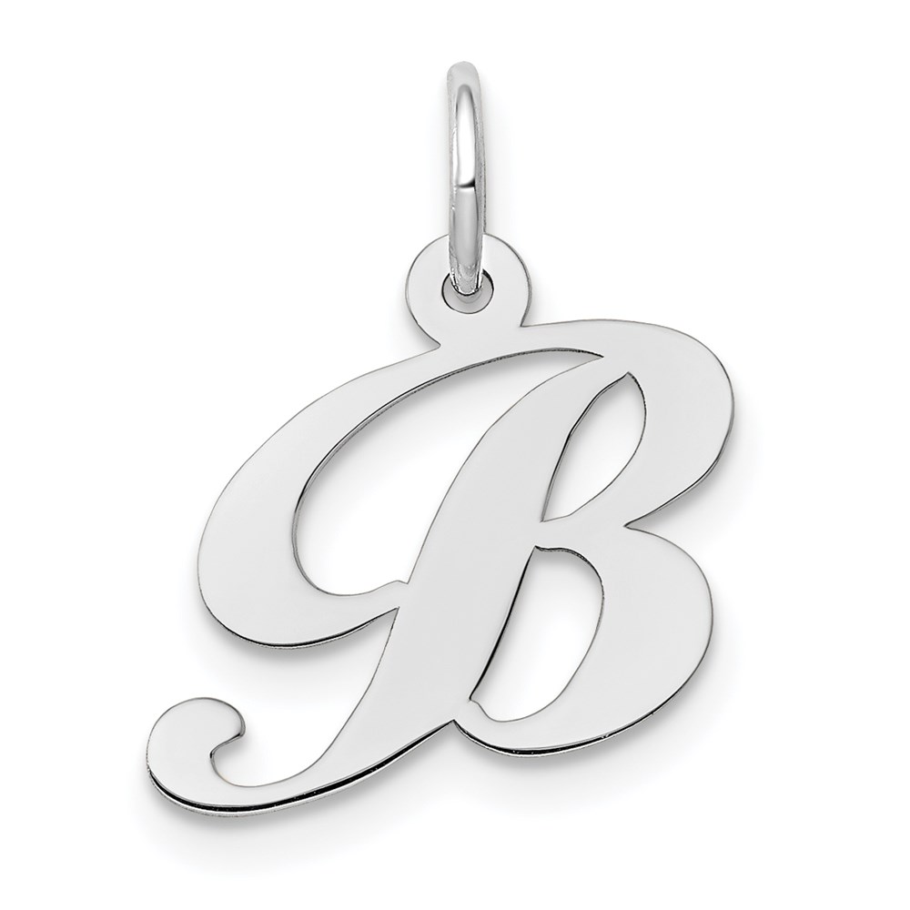 YC651B.jpg 14k White Gold Small Fancy Script Letter B Initial Charm - Image 1