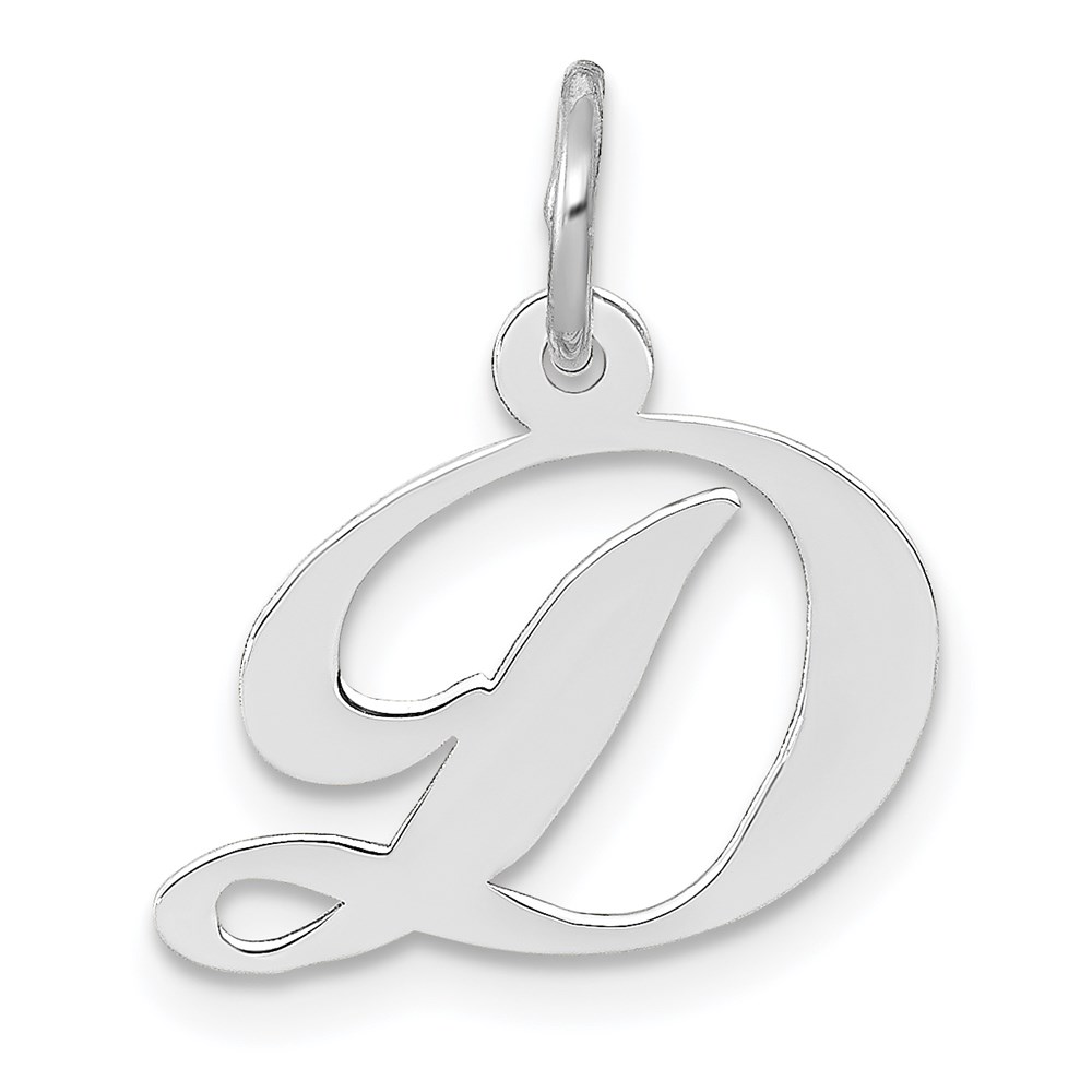 YC651D.jpg 14k White Gold Small Fancy Script Letter D Initial Charm - Image 1