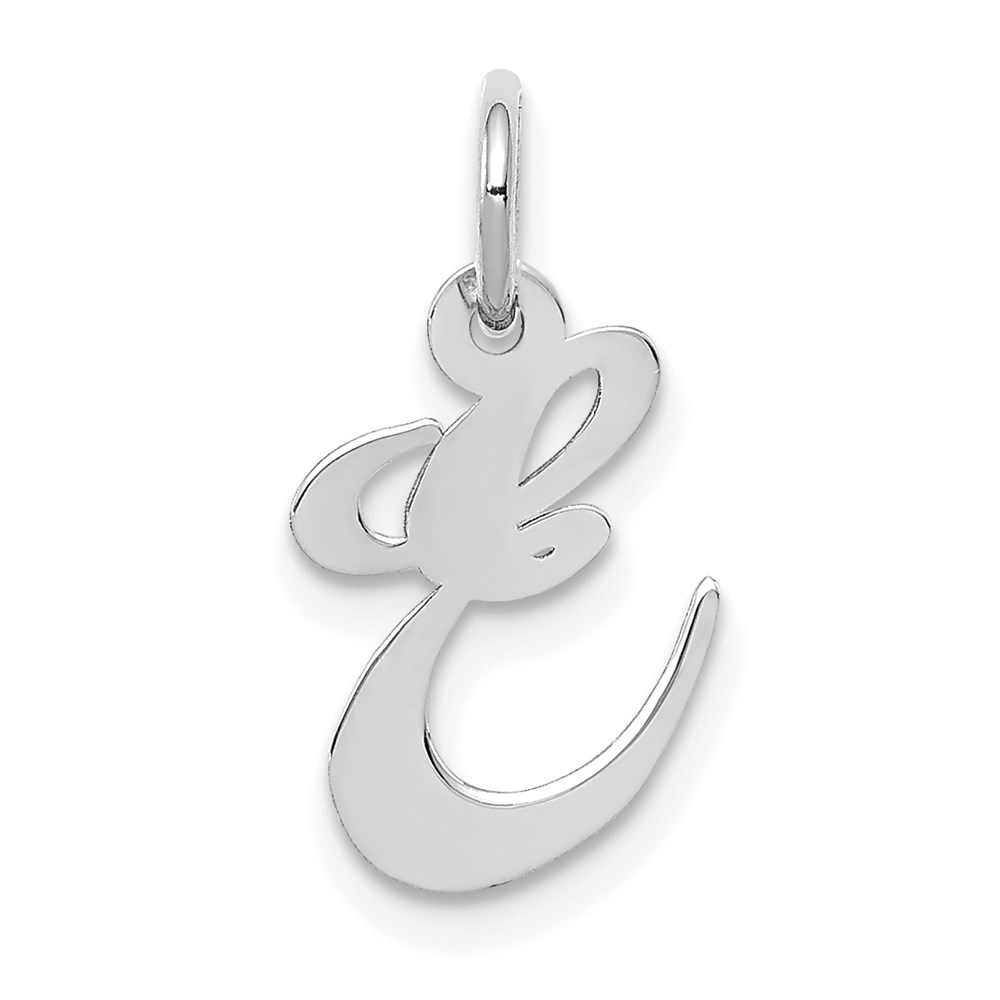 YC651E.jpg 14k White Gold Small Fancy Script Letter E Initial Charm - Image 1