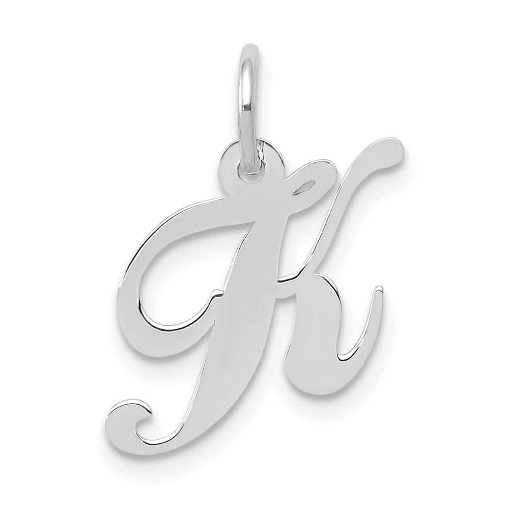 YC651K.jpg 14k White Gold Small Fancy Script Letter K Initial Charm - Image 1