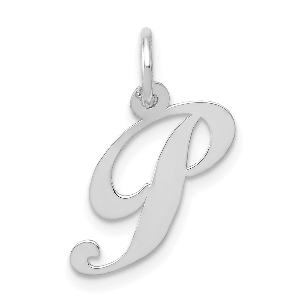 YC651P.jpg 14k White Gold Small Fancy Script Letter P Initial Charm - Image 1