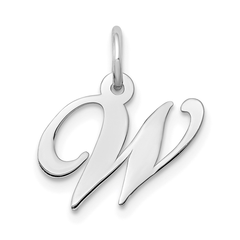 YC651W.jpg 14k White Gold Small Fancy Script Letter W Initial Charm - Image 1