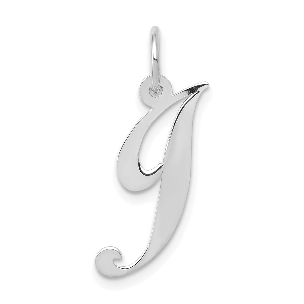 YC653J.jpg 14K White Gold Medium Fancy Script Letter J Initial Charm - Image 1