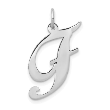 14k White Gold Large Fancy Script Letter F Initial Charm