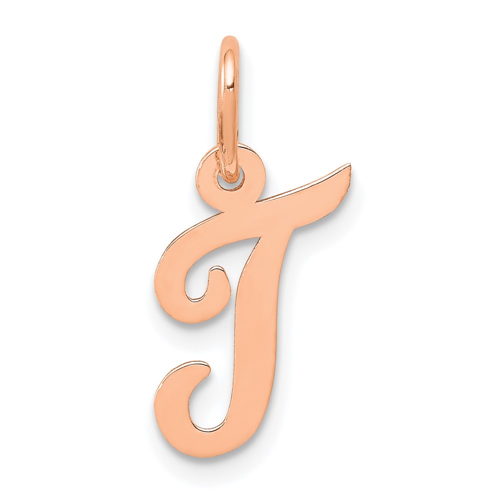 YC658RT.jpg 14k Rose Gold Small Script Letter T Initial Charm - Image 1