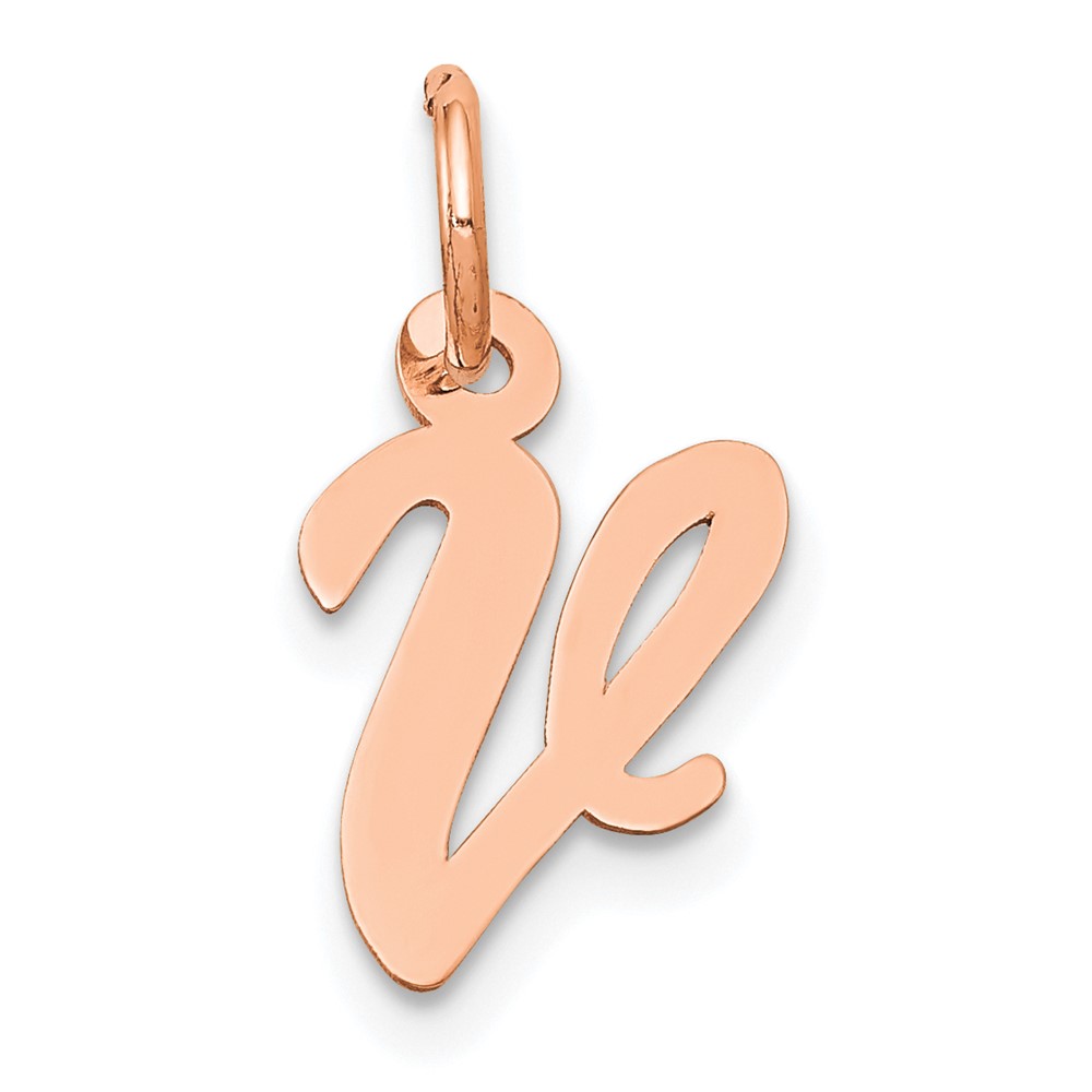 YC658RV.jpg 14k Rose Gold Small Script Letter V Initial Charm - Image 1