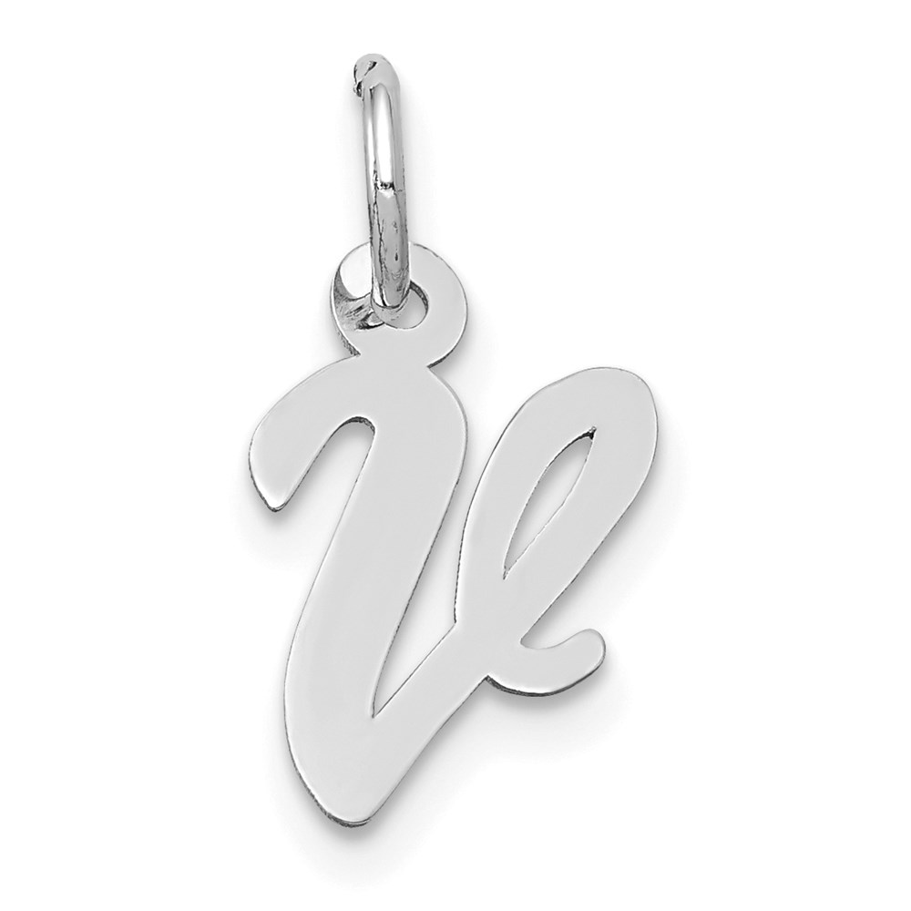 YC659V.jpg 14k White Gold Small Script Letter V Initial Charm - Image 1