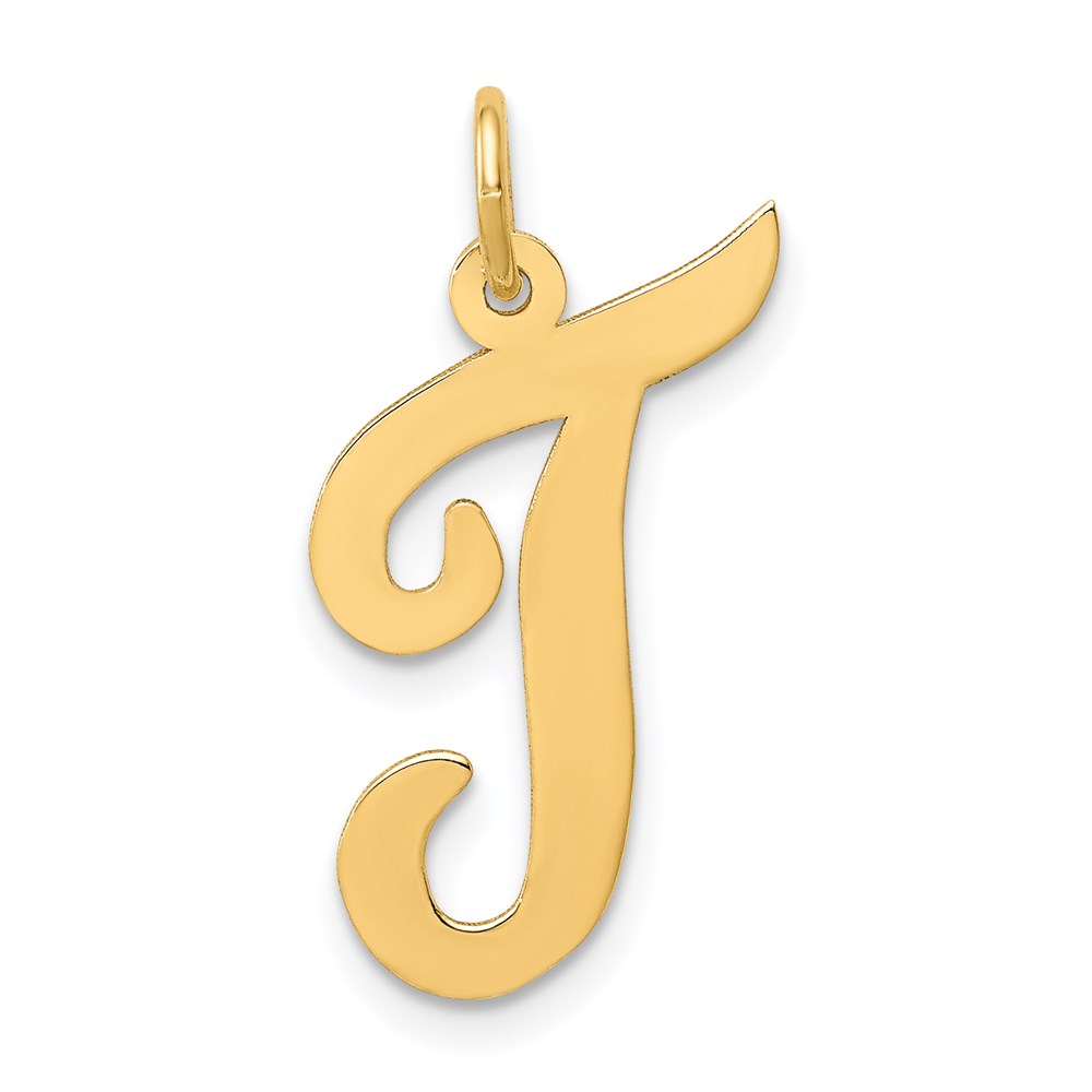 YC662T.jpg 14k Large Script Letter T Initial Charm - Image 1