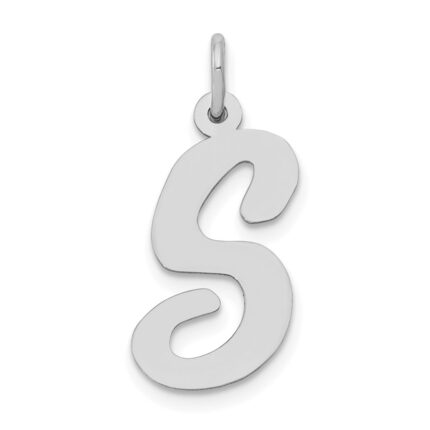 14k White Gold Large Script Letter S Initial Charm