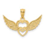 14K and White Rhodium Polished Hearts with Wings Pendant - Image 3