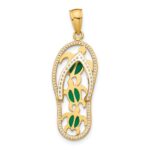 14K Green Enameled Cut-out Flip Flop with Sea Turtles Pendant