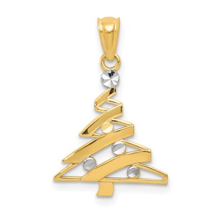 14k and White Rhodium Christmas Tree Pendant