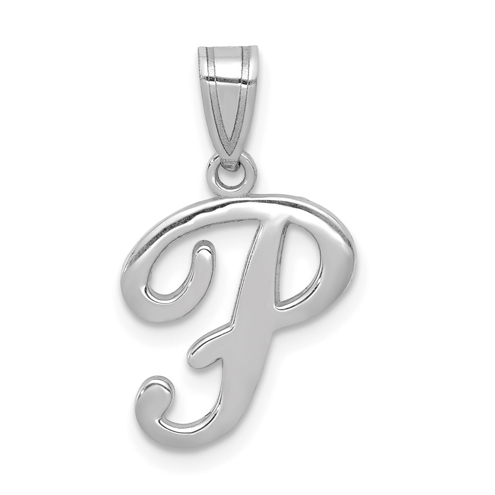 YC993WP.jpg 14KW White Gold Script Letter P Initial Pendant - Image 1
