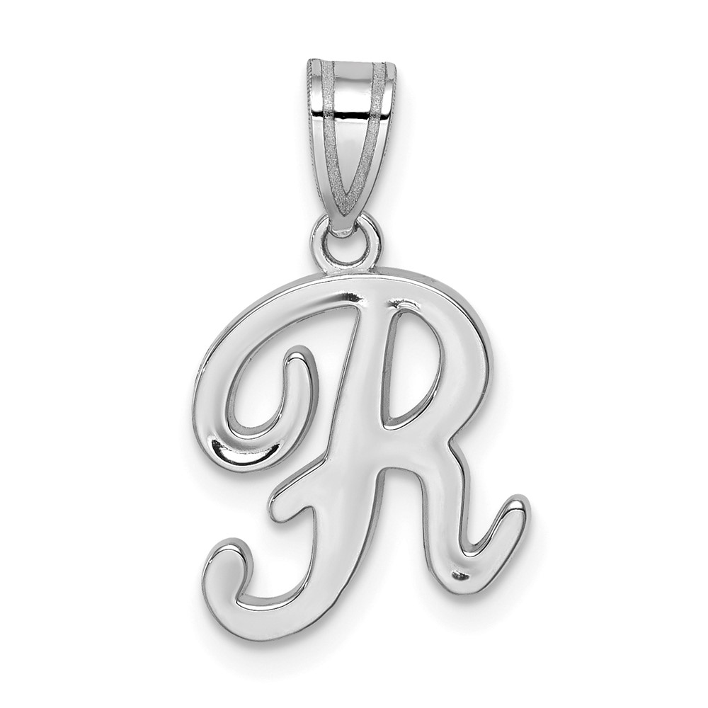 YC993WR.jpg 14KW White Gold Script Letter R Initial Pendant - Image 1